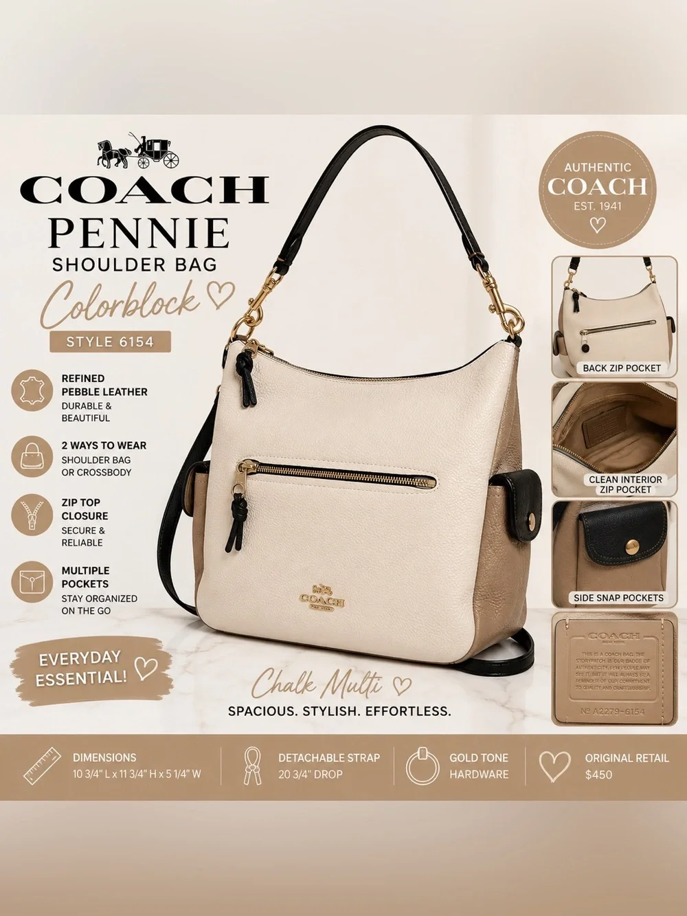 Coach Pennie Colorblock Leather Shoulder Crossbody Bag 6154